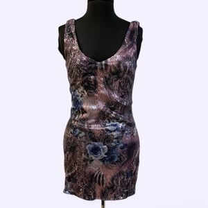 Sequin Floral Scoop Neck Bodycon Dress - Purple & Blue